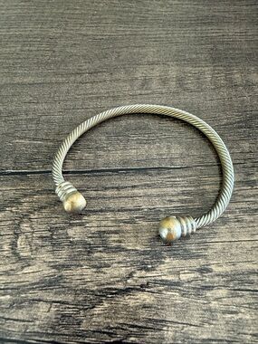 Sterling-Tone Twisted Cable Open Cuff Bracelet in Silver